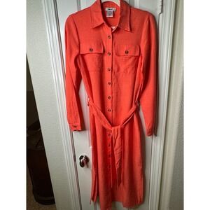 DKNY Coral Long Sleeve Belted Midi Shirt Dress DD5A8100 Size 2